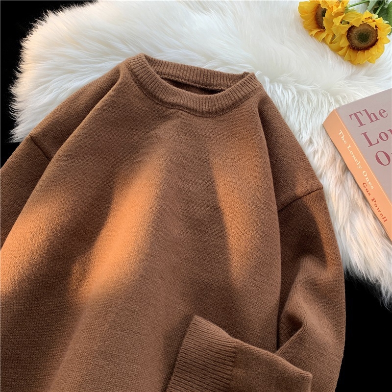 Πλεκτός ανδρικός πουλόβερ με fleece επένδυση, στενή γραμμή, στρογγυλός λαιμός, μακριά μανίκια, ύφασμα από μείγμα πολυεστέρα και βισκόζης