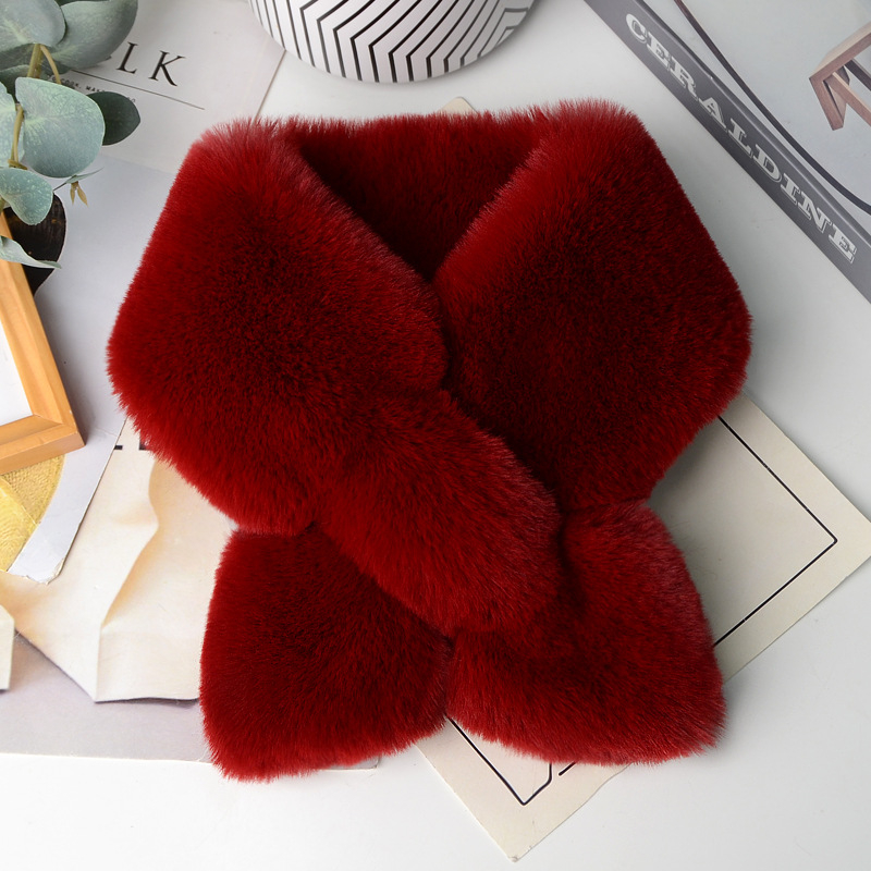 Plišani šal za žene, debeli zimski dvostrani, imitacija Rex zeca krzna, zaštita vrata, korejski stil, unisex | Materijal: Akril >96%, Pletenje: obična tkanina, Funkcija: Grijanje, Sezona: Zima