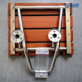 Blue Shield сгъваем безпрепятствен стол за баня с дървена и неръждаема стомана конструкция; антисептично дърво; подходящ за баня, дом, болница, дом за грижи и хотел