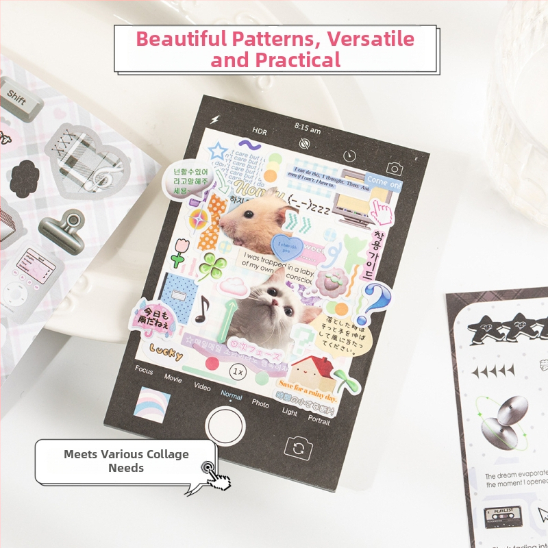 Kniha nálepiek pre DIY dekorácie – filmové výrezy s anglickými motívmi INS štýlu pre plánovač a kryt na telefón (Značka: Yuyan; Materiál: papier; Remeslo: nálepky, tlač, ručná výroba; Číslo produktu: Yuyan--Healing Handwritten Cut Film Sticker Book)