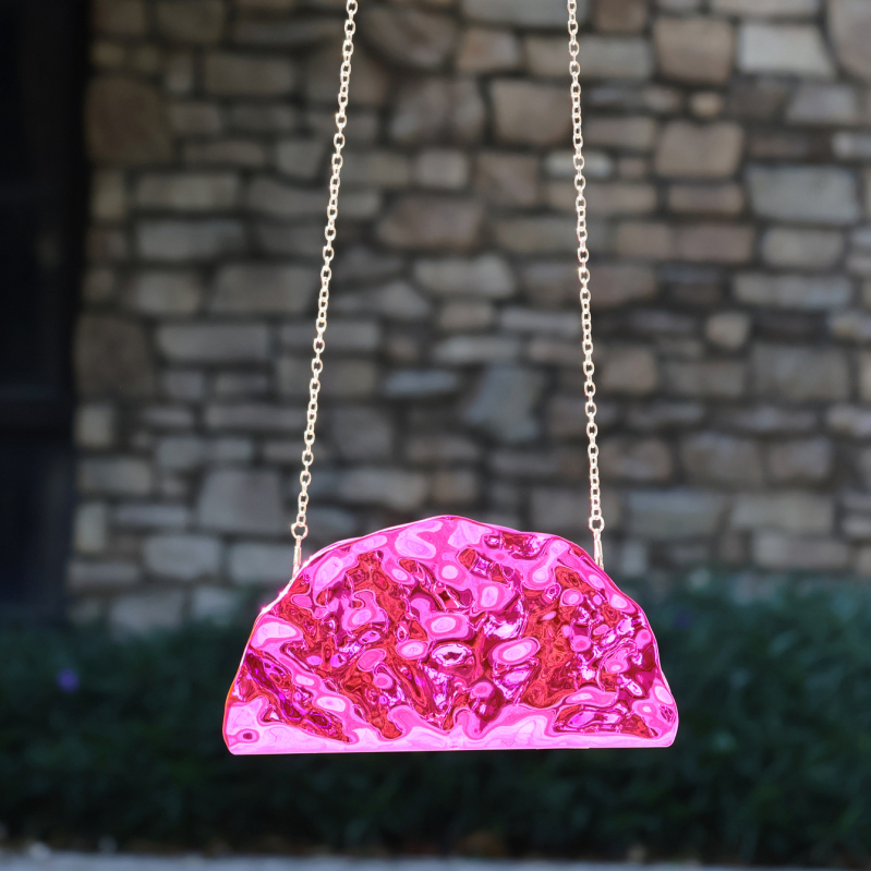 Akrilni clutch s lancem, večernja torbica u vodoravnom kvadratnom obliku, magnetsko zatvaranje, džep za telefon, 3D dizajn