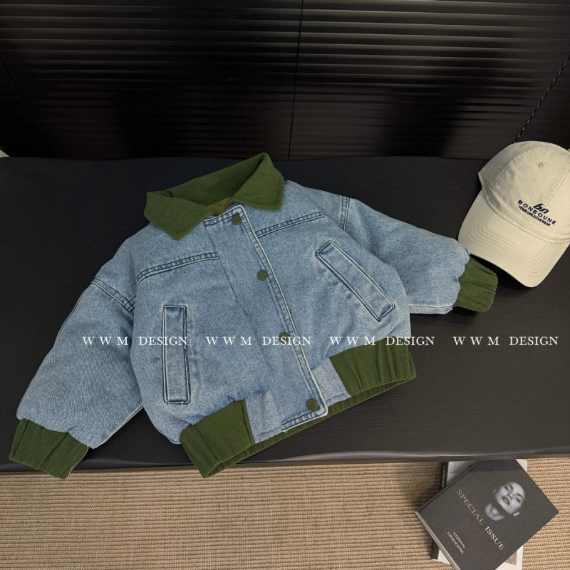 Детско дънково яке, корейски стил, пролет 2025, каубойска дънкова материя 79–89%, за деца 3–8 г., с фиксирана качулка