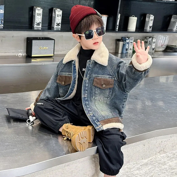 Παιδικό μπουφάν από πολυεστέρα με επένδυση φλίς, μακριά μανίκια, μεσαίο μήκος