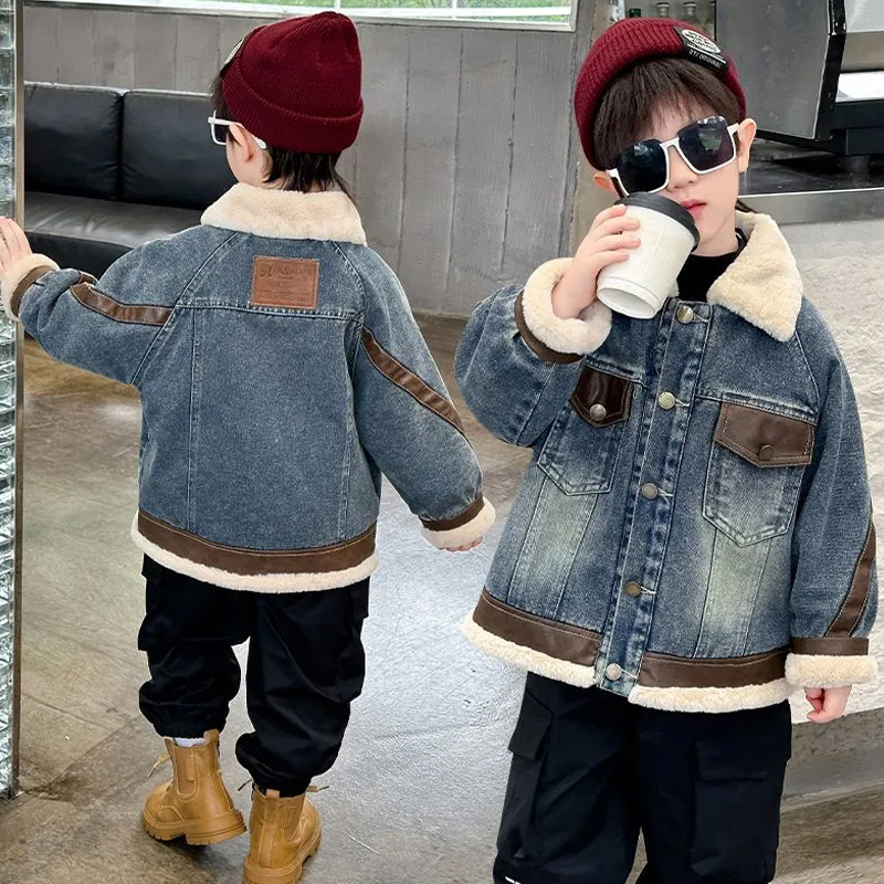 Παιδικό μπουφάν από πολυεστέρα με επένδυση φλίς, μακριά μανίκια, μεσαίο μήκος