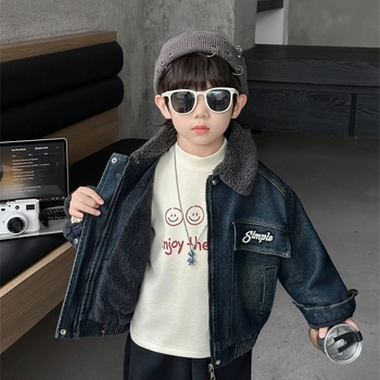 Ζακέτα corduroy για αγόρια με αποσπώμενη κουκούλα, παχιά επένδυση φλίς και γιακά από γούνα, για τον χειμώνα