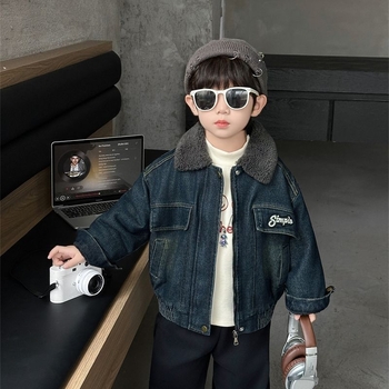 Ζακέτα corduroy για αγόρια με αποσπώμενη κουκούλα, παχιά επένδυση φλίς και γιακά από γούνα, για τον χειμώνα