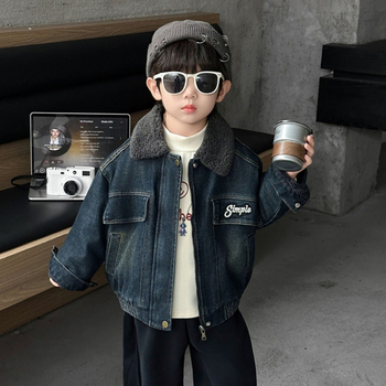 Ζακέτα corduroy για αγόρια με αποσπώμενη κουκούλα, παχιά επένδυση φλίς και γιακά από γούνα, για τον χειμώνα