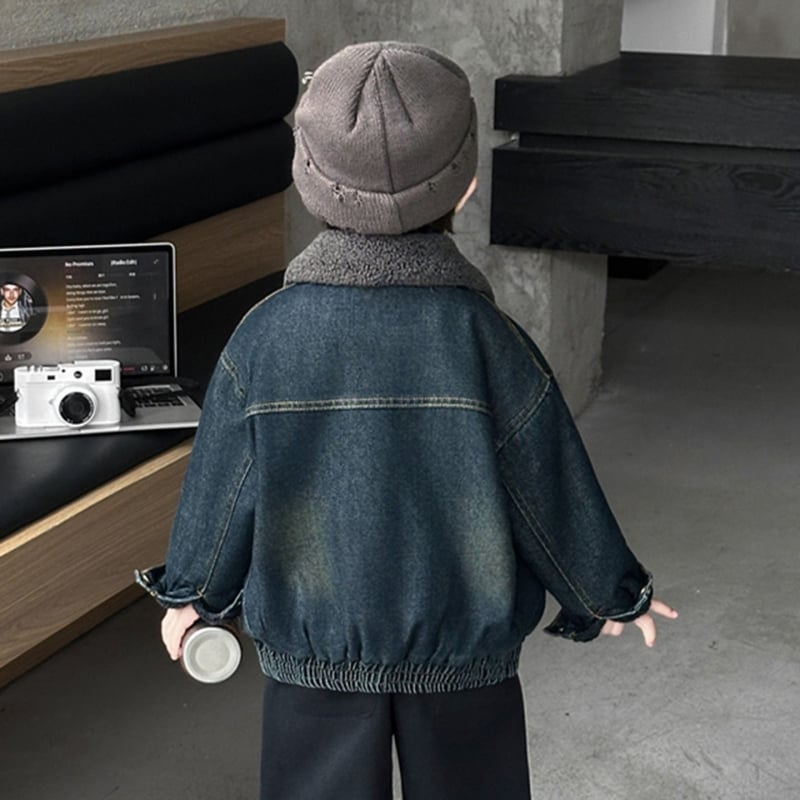 Ζακέτα corduroy για αγόρια με αποσπώμενη κουκούλα, παχιά επένδυση φλίς και γιακά από γούνα, για τον χειμώνα