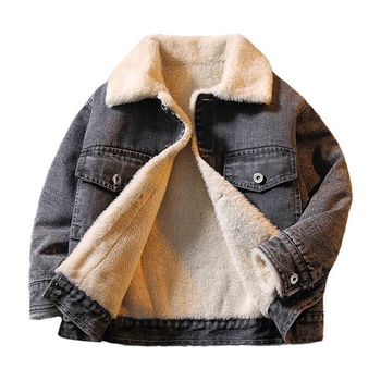 Τζάκετ τζιν για παιδιά με επένδυση fleece, παχύτερο, με αποσπώμενη κουκούλα, εκτύπωση κινούμενων σχεδίων, για ηλικίες 1–3 ετών