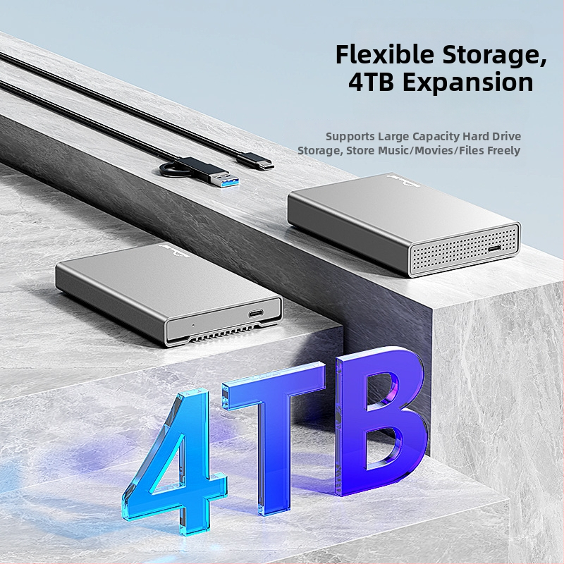 Externé puzdro SATA pre pevný disk, celé hliníkové telo, USB-C, až do 4 TB, USB 3.0 s rýchlosťou 5 Gbps