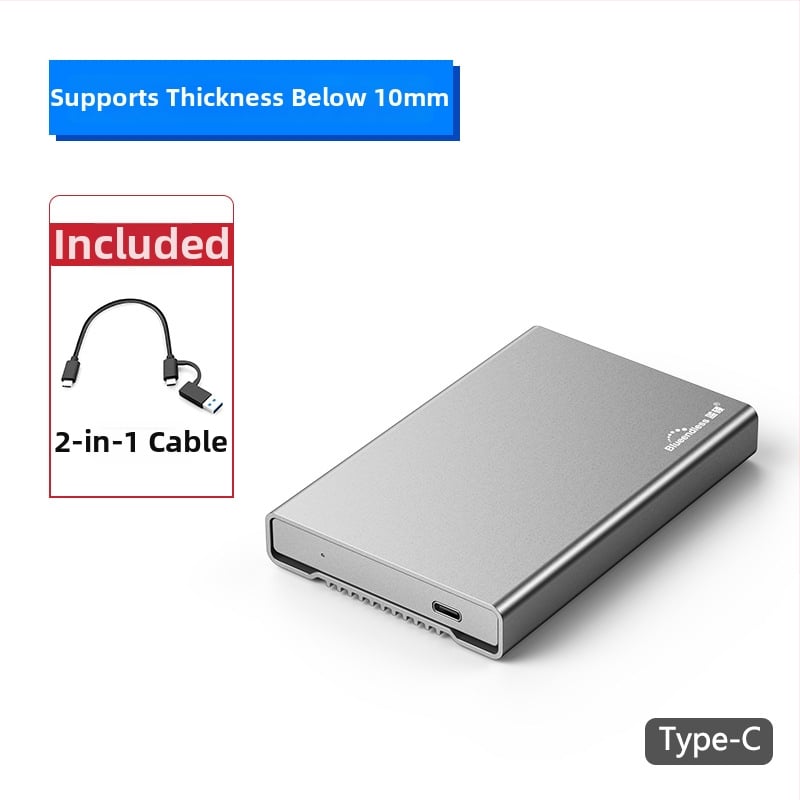 Εξωτερική θήκη SATA για σκληρό δίσκο, ολόσωμο αλουμίνιο, θύρα USB-C, έως 4TB, USB 3.0 με ταχύτητα 5Gbps