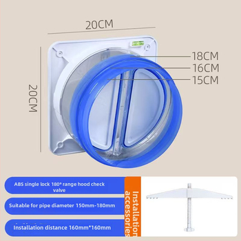 Dvojzámková spätná klapka pre univerzálny kuchynský digestor — vývod vzduchu, výfukové potrubie, moderný minimalistický štýl