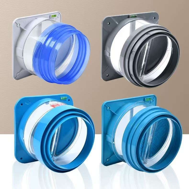 Dvojzámková spätná klapka pre univerzálny kuchynský digestor — vývod vzduchu, výfukové potrubie, moderný minimalistický štýl