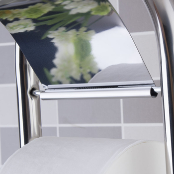 Muyu bathroom vertikálny stojan na kefu na toaletu z nehrdzavejúcej ocele so zásobníkom na papier a základňou, model 306, moderný minimalistický štýl, zrkadlový povrch