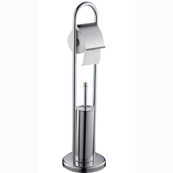 Muyu bathroom vertikálny stojan na kefu na toaletu z nehrdzavejúcej ocele so zásobníkom na papier a základňou, model 306, moderný minimalistický štýl, zrkadlový povrch