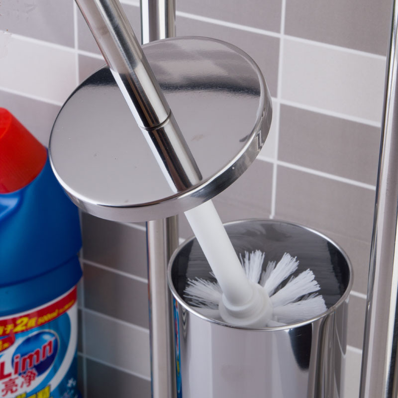 Muyu bathroom vertikálny stojan na kefu na toaletu z nehrdzavejúcej ocele so zásobníkom na papier a základňou, model 306, moderný minimalistický štýl, zrkadlový povrch