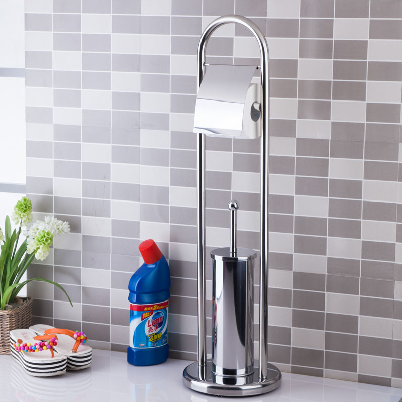 Muyu bathroom vertikálny stojan na kefu na toaletu z nehrdzavejúcej ocele so zásobníkom na papier a základňou, model 306, moderný minimalistický štýl, zrkadlový povrch