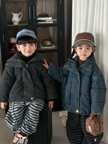 Παιδικό παχύ τζιν μπουφάν, unisex, Χειμώνας 2025, κλείσιμο με ένα κουμπί