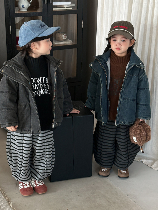 Παιδικό παχύ τζιν μπουφάν, unisex, Χειμώνας 2025, κλείσιμο με ένα κουμπί