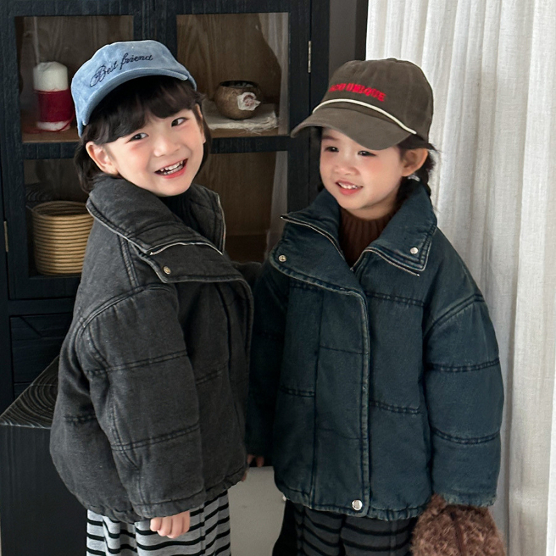 Παιδικό παχύ τζιν μπουφάν, unisex, Χειμώνας 2025, κλείσιμο με ένα κουμπί