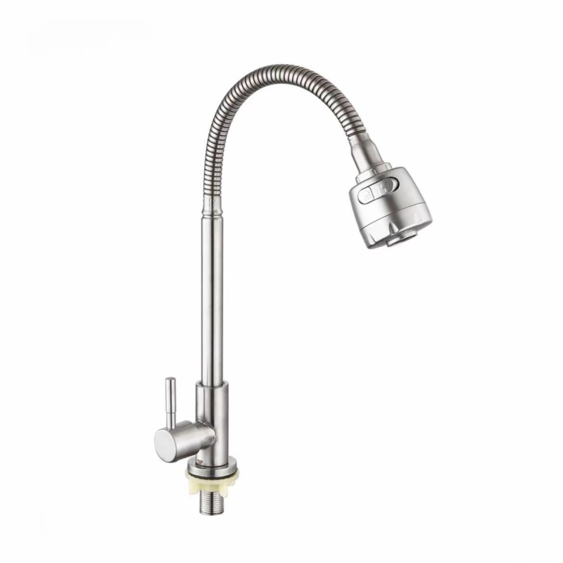 Kuhinjski faucet za hladnu vodu od 304 nehrđajućeg čelika, s okretljivim crijevom, brušeni završni sloj, model 8210, 20 mm ulaz/izlaz, keramički jezgreni ventil