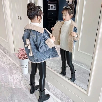 Τζιν τζάκετ για κορίτσια, με παχιά επένδυση φλίς, Χειμώνας 2025, Κορεατικό στυλ, Πολυεστέρας 90%, Για κορίτσια 3–8 ετών