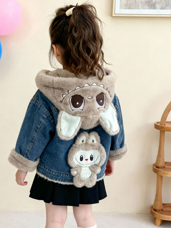 Παιδικό τζιν μπουφάν με φλις επένδυση, χειμερινό μοντέλο 2025, βαμβακικό ύφασμα 30-50%, με κουκούλα