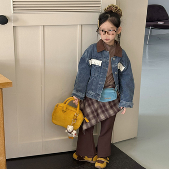 Τζιν μπουφάν για κορίτσια με ρετρό γιακά — Φθινόπωρο 2025, χαλαρό στυλ, 80% βαμβάκι, για ηλικίες 3–8 ετών