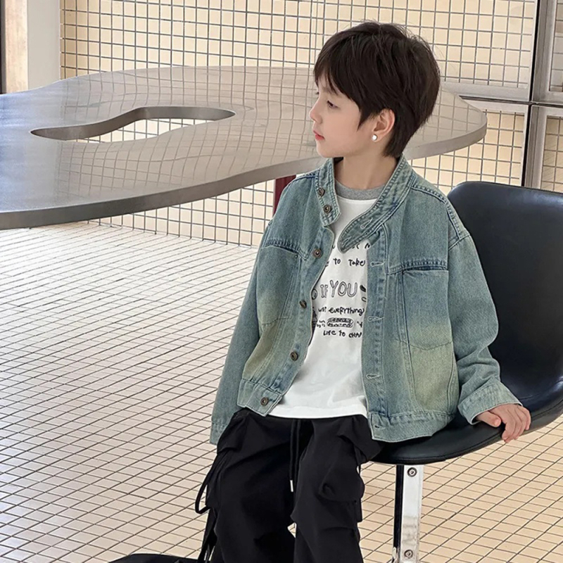 Παιδικό μπουφάν για αγόρια - για ηλικίες 3–8 ετών, φθινόπωρο, μακριά μανίκια, χωρίς κουκούλα, μονόχρωμο