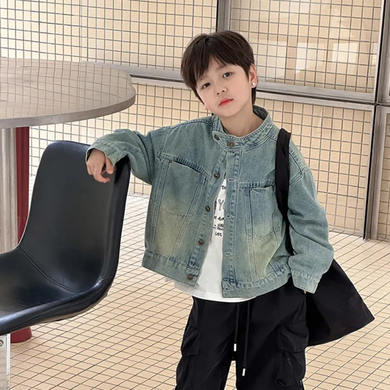 Παιδικό μπουφάν για αγόρια - για ηλικίες 3–8 ετών, φθινόπωρο, μακριά μανίκια, χωρίς κουκούλα, μονόχρωμο