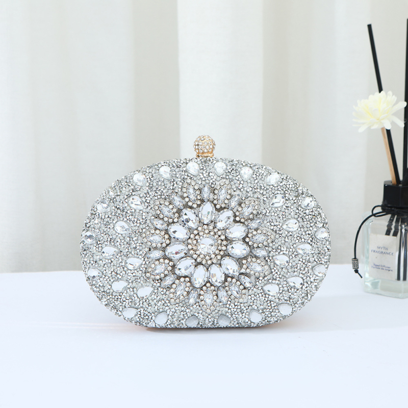 Večernja clutch torba s dijamantno ukrašenim suncokretom, PU materijal, oblik školjke, zaključavanje, unutarnja džep za mobitel, Kaihui