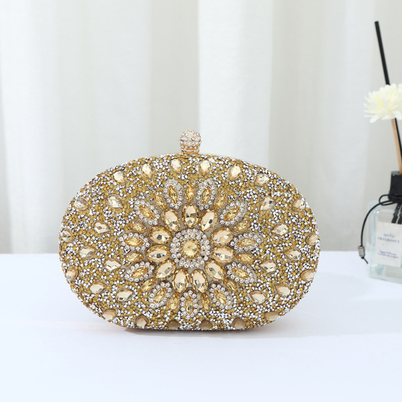 Večernja clutch torba s dijamantno ukrašenim suncokretom, PU materijal, oblik školjke, zaključavanje, unutarnja džep za mobitel, Kaihui