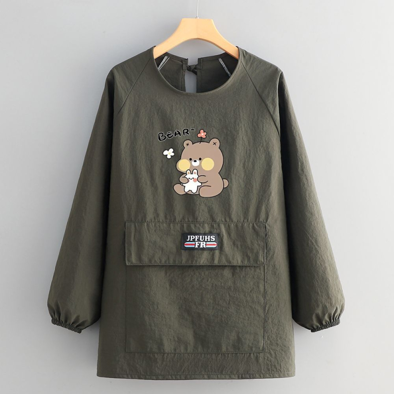 Taslan anyagú ujjú kötény konyhára, karikatúra mintás, anti-szennyeződés védelem