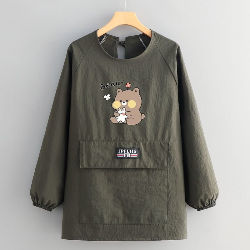 Taslan anyagú ujjú kötény konyhára, karikatúra mintás, anti-szennyeződés védelem