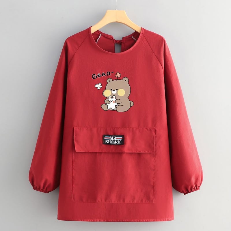 Taslan anyagú ujjú kötény konyhára, karikatúra mintás, anti-szennyeződés védelem