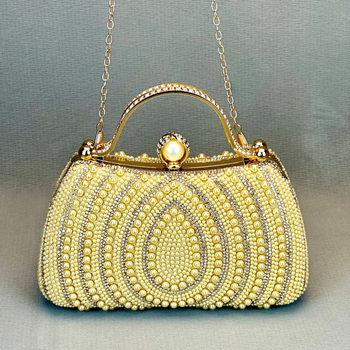 Női crossbody táska vízcsepp alakú gyöngyökkel és rhinestone-díszítéssel, párnás négyszögletes siluett, poliészter, belső zsebek a telefonhoz és dokumentumokhoz, záródás, mindennapi használatra