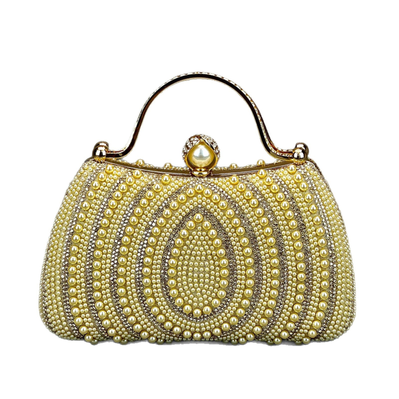 Női crossbody táska vízcsepp alakú gyöngyökkel és rhinestone-díszítéssel, párnás négyszögletes siluett, poliészter, belső zsebek a telefonhoz és dokumentumokhoz, záródás, mindennapi használatra