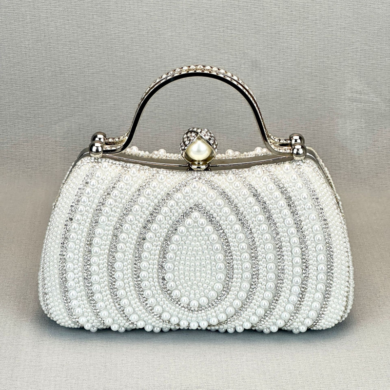 Női crossbody táska vízcsepp alakú gyöngyökkel és rhinestone-díszítéssel, párnás négyszögletes siluett, poliészter, belső zsebek a telefonhoz és dokumentumokhoz, záródás, mindennapi használatra
