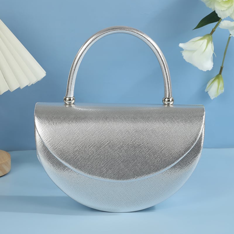 Ívelt alakú kézitáska, poliészter, fedett nyitás, belső telefonzseb, 2025 nyár