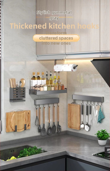 Τοίχος χωρίς οπές ράφι κουζίνας — Πολυλειτουργική βάση για κουτάλες, κουτάλια και σανίδες κοπής; Εγκατάσταση χωρίς διάτρηση, μοντέρνο μινιμαλιστικό στυλ, χωρίς πιστοποιήσεις, για άλλες αγορές