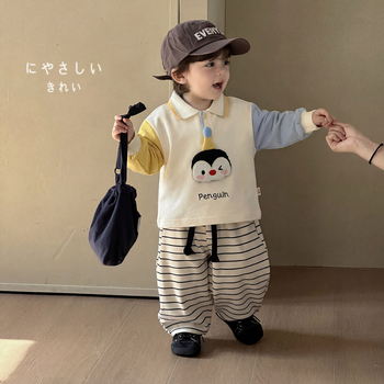 Gyermekeknek szóló poloing, koreai stílus, pamut, rajzfilm mintás, 1–3 éves korosztálynak