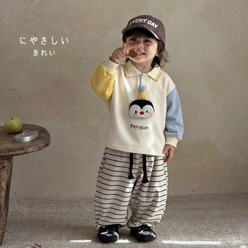 Gyermekeknek szóló poloing, koreai stílus, pamut, rajzfilm mintás, 1–3 éves korosztálynak