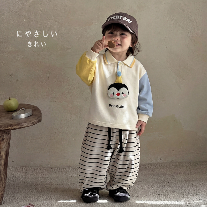 Gyermekeknek szóló poloing, koreai stílus, pamut, rajzfilm mintás, 1–3 éves korosztálynak