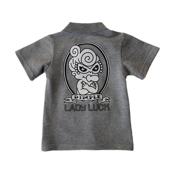 Gyerekeknek készül polo felső | japán stílus | mintázat rajzfilmekkel és betűkkel | kötött anyag | 3–8 éveseknek