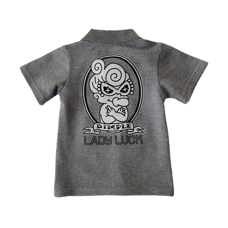 Gyerekeknek készül polo felső | japán stílus | mintázat rajzfilmekkel és betűkkel | kötött anyag | 3–8 éveseknek