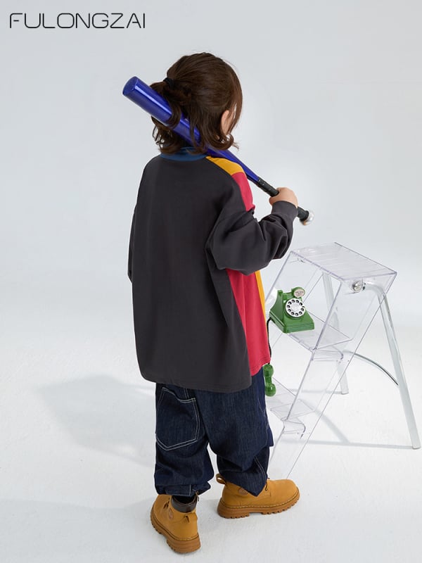 Fulongzi uniszex pamut csíkos pólóing, tavasz 2024, 8 évesnél idősebb gyerekeknek