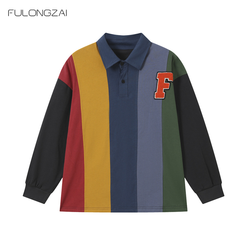 Fulongzi uniszex pamut csíkos pólóing, tavasz 2024, 8 évesnél idősebb gyerekeknek