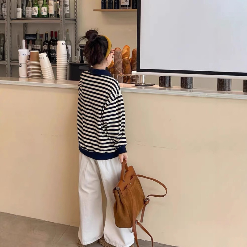 Csíkos hímzett pamut polo gyerekeknek, 8 év felett, ősz 2025