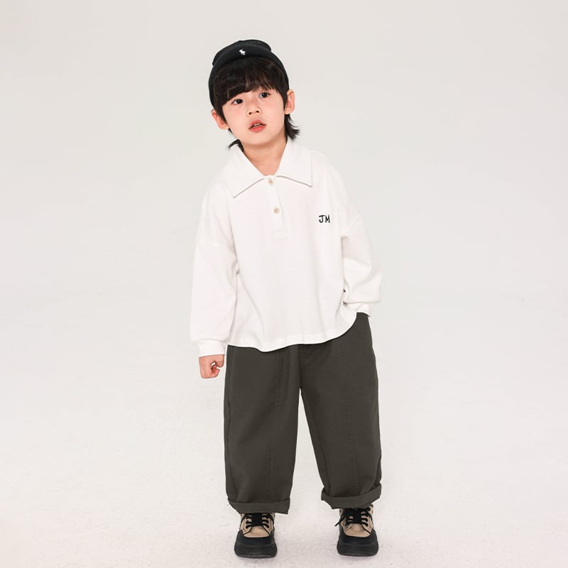 Fiúknak szóló polo felső, koreai stílusban, hosszú ujjú, 100% pamut, 3–8 éveseknek