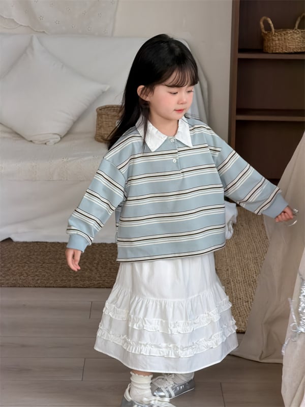 Lányoknak szóló csíkos polo felső, koreai stílus, pamut-poliészter anyag, hosszú ujjú